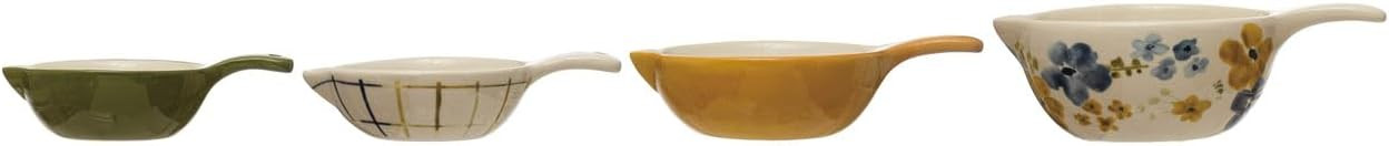 Creative Co-Op Hand-Painted Stoneware Measuring Cups, 6" L x 4" W x 3" H, Multicolor | Amazon (US)