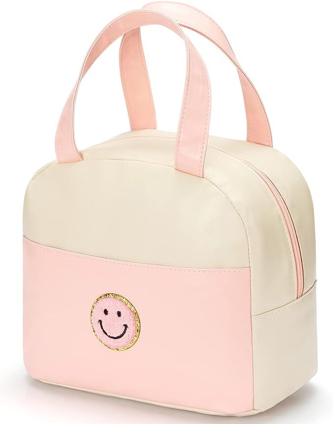 Lunch Bag for Women Large Insulated Lunch Box Reusable Lunch Tote Bag with Smiley Preppy Lunch Ba... | Amazon (US)