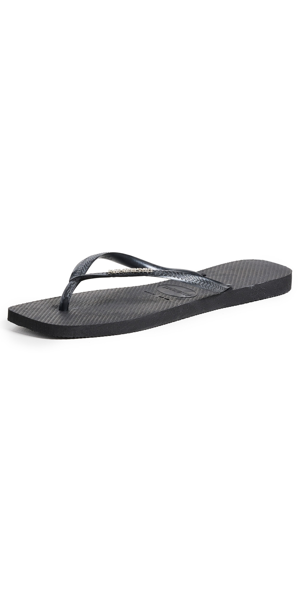 Havaianas Slim Square Pop Up Logo Flip Flops Black/Silver 6 | Shopbop