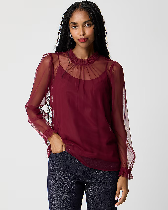 Tulle ruffleneck top | J.Crew Factory