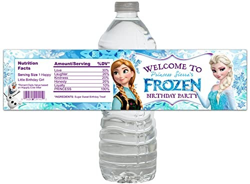 10 Frozen Birthday Party Elsa Anna Olaf Snowflake Water Bottle Labels - Peel-n-Stick | Amazon (US)