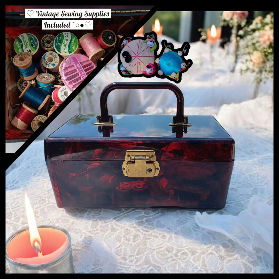 Vintage Lot : Lucite Tortoise Shell Amber Case/Purse/Sewing Box/ Comes With Everything as seen / ... | Etsy (US)