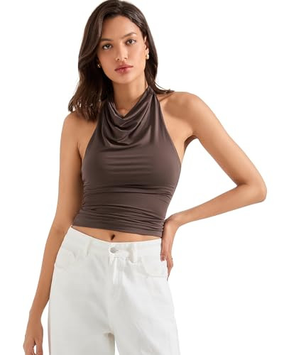 SUUKSESS Women Halter Backless Tank Tops Sexy Cowl Neck Summer Going Out Cami Tops | Amazon (US)