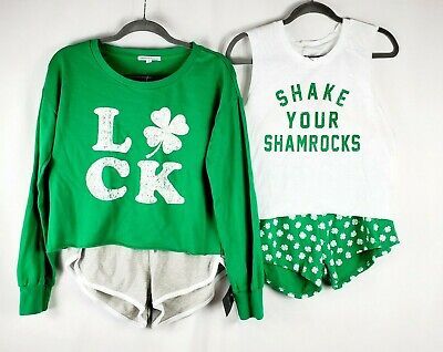 St Patrick's Day Pajama Shorts Set Shamrock Green Size M Grayson Threads 2 Sets | eBay AU