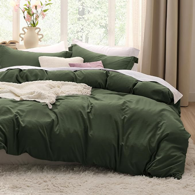 Bedsure Olive Green Duvet Cover King Size - 3 Pieces Prewashed Cotton-Like Polyester Extra Soft B... | Amazon (US)