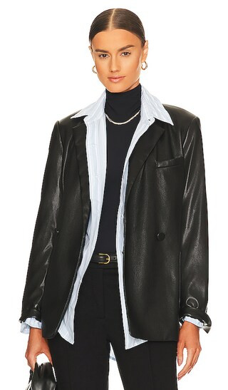 Nisha Leather Boxy Blazer in Black | Revolve Clothing (Global)