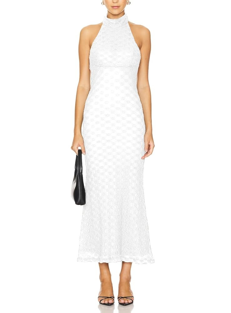 JLCNCUE Women's Elegant Halter Neck Floral Lace Mermaid Maxi Dress Sleeveless Open Back Cocktail ... | Amazon (US)