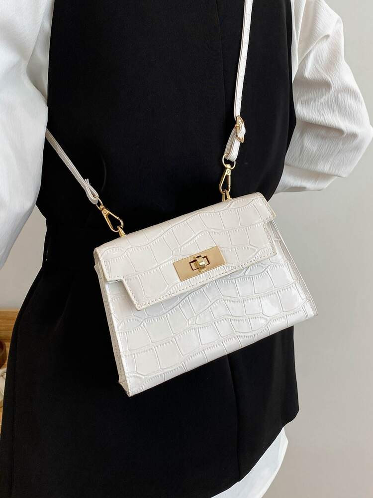Mini Crocodile Embossed Twist Lock Flap Square Bag | SHEIN