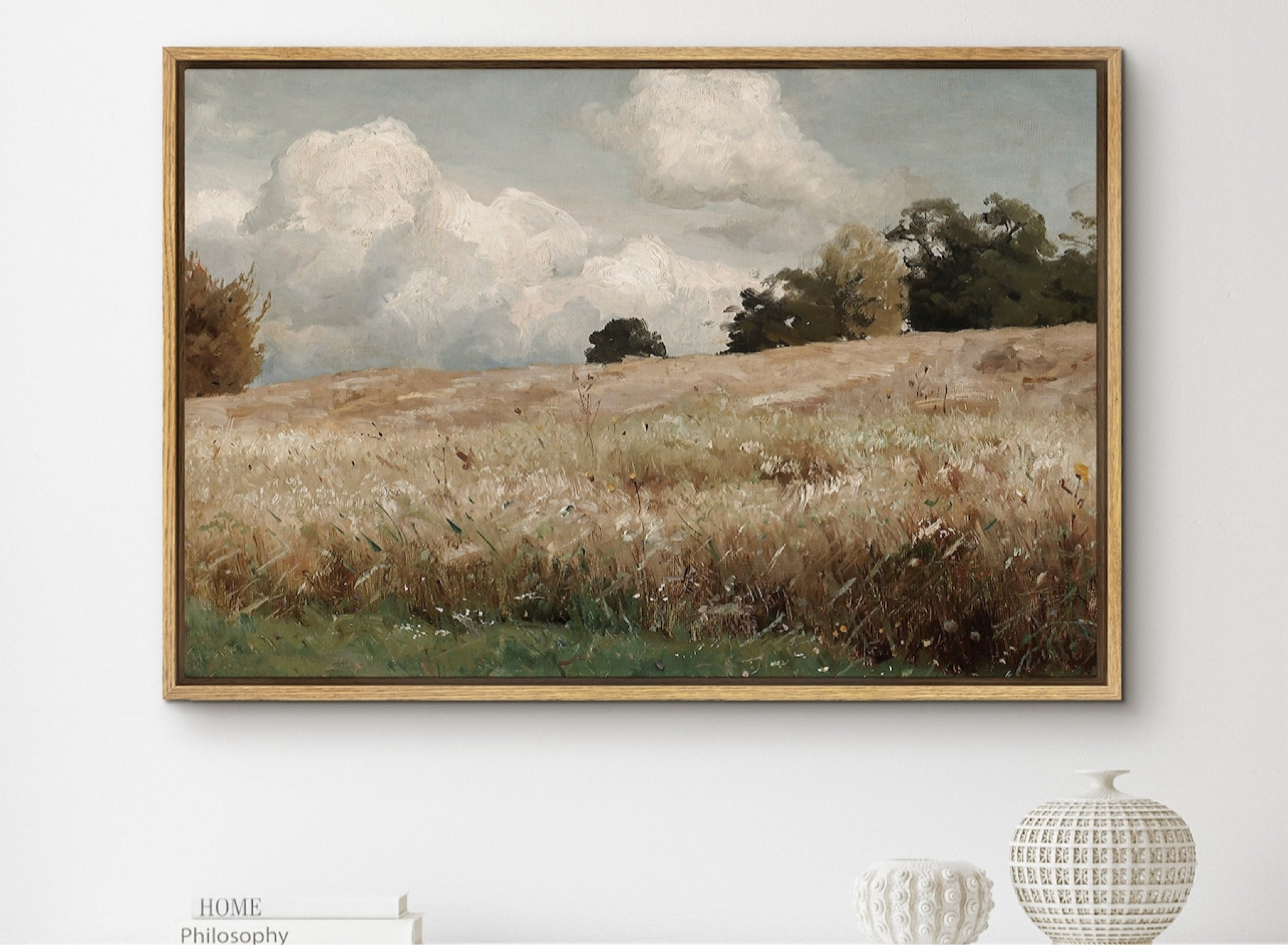 EasySuger Vintage Landscape Wall Art, Nature Framed Large Gallery Art, Oil Painting Art Ready to Hang (with hanging kit)