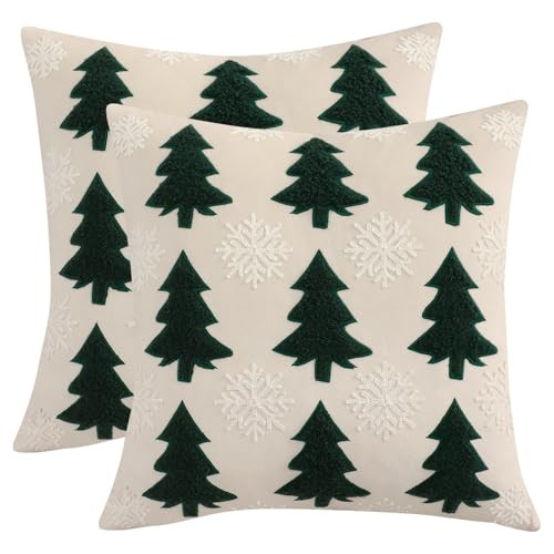LUOYEHK Christmas Pillow Covers 18x18 Set of 2 Xmas Tree and Snowflakes Decorative Beige Throw Pillows Winter Holiday Merry Christmas Velvet Cushion Covers for Couch Sofa Bed | Amazon (US)