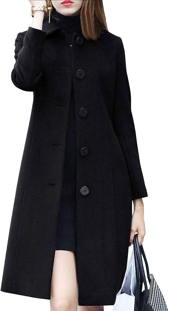 chouyatou Women's Fall Winter Elegant Single Breasted Long Wool Coat Overcoat | Amazon (US)