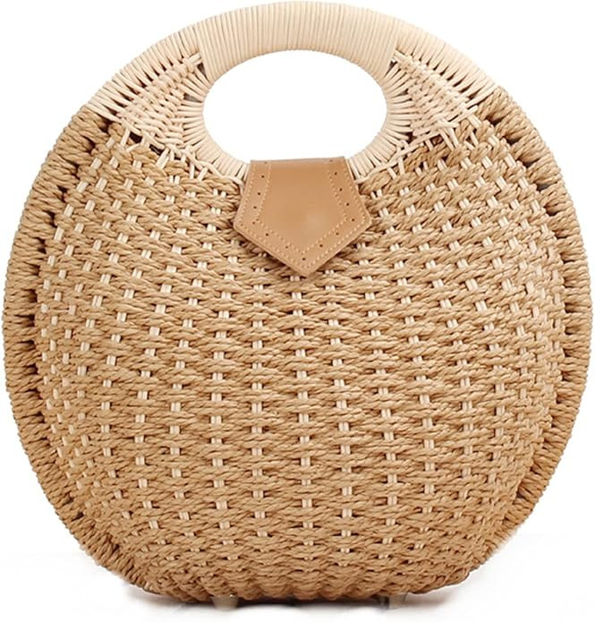Straw Bags for Women,Hand-woven Straw Shell Bag Handle Ring Tote Retro Summer Beach Rattan bag. | Amazon (US)