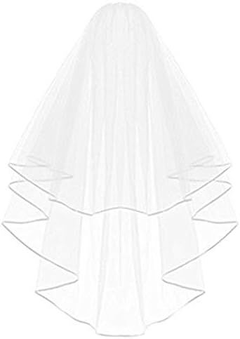 Echodo Bridal Wedding Veil White Double Ribbon Edge Center Cascade Bridal Veil with Comb Wedding ... | Amazon (US)