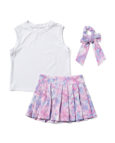 Little Girls 2pc Lux Tank Top And Pleated Skort Set With Scrunchie | TJ Maxx