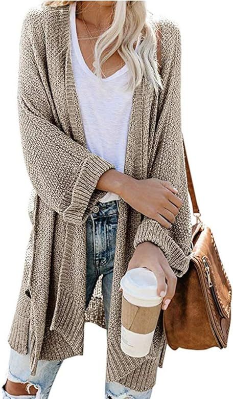 Women's Open Front Cardigan - 3/4 Sleeve Soft Knit Sweaters Outwear with Pockets | Amazon (US)
