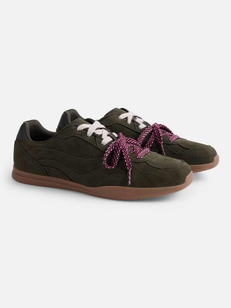 No Boundaries Women's Faux Suede Double Lace Sneakers | Walmart (US)
