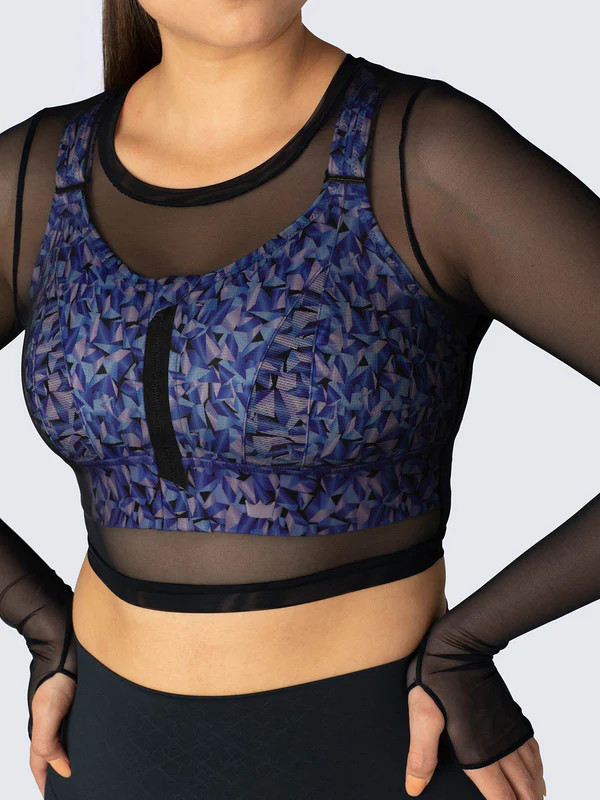 Mesh Long Sleeve Crop Top - Black | SHEFIT