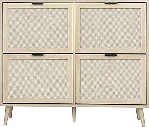 ZeHuoGe Rattan Shoe Cabinet with 4 Flip Drawers, Modern Shoe Organizer Storage Cabinet for Heels,... | Amazon (US)