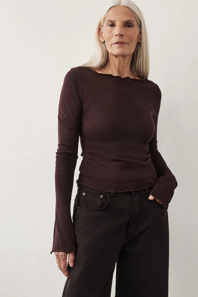 BLAKE PLUM LONG SLEEVE BOAT NECK KNIT TOP | DISSH