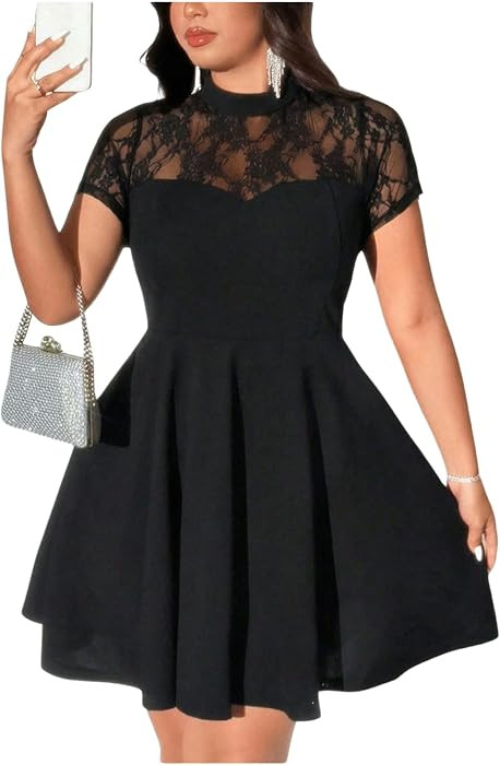 GORGLITTER Women's Plus Size Lace Cocktail Birthday Party Club Midi Dress | Amazon (US)