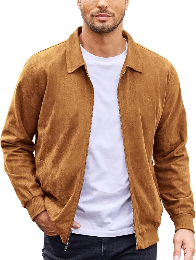 COOFANDY Men's Faux Suede Bomber Jacket Lightweight Full Zip Jackets Vintage Casual Trucker Jacke... | Amazon (US)