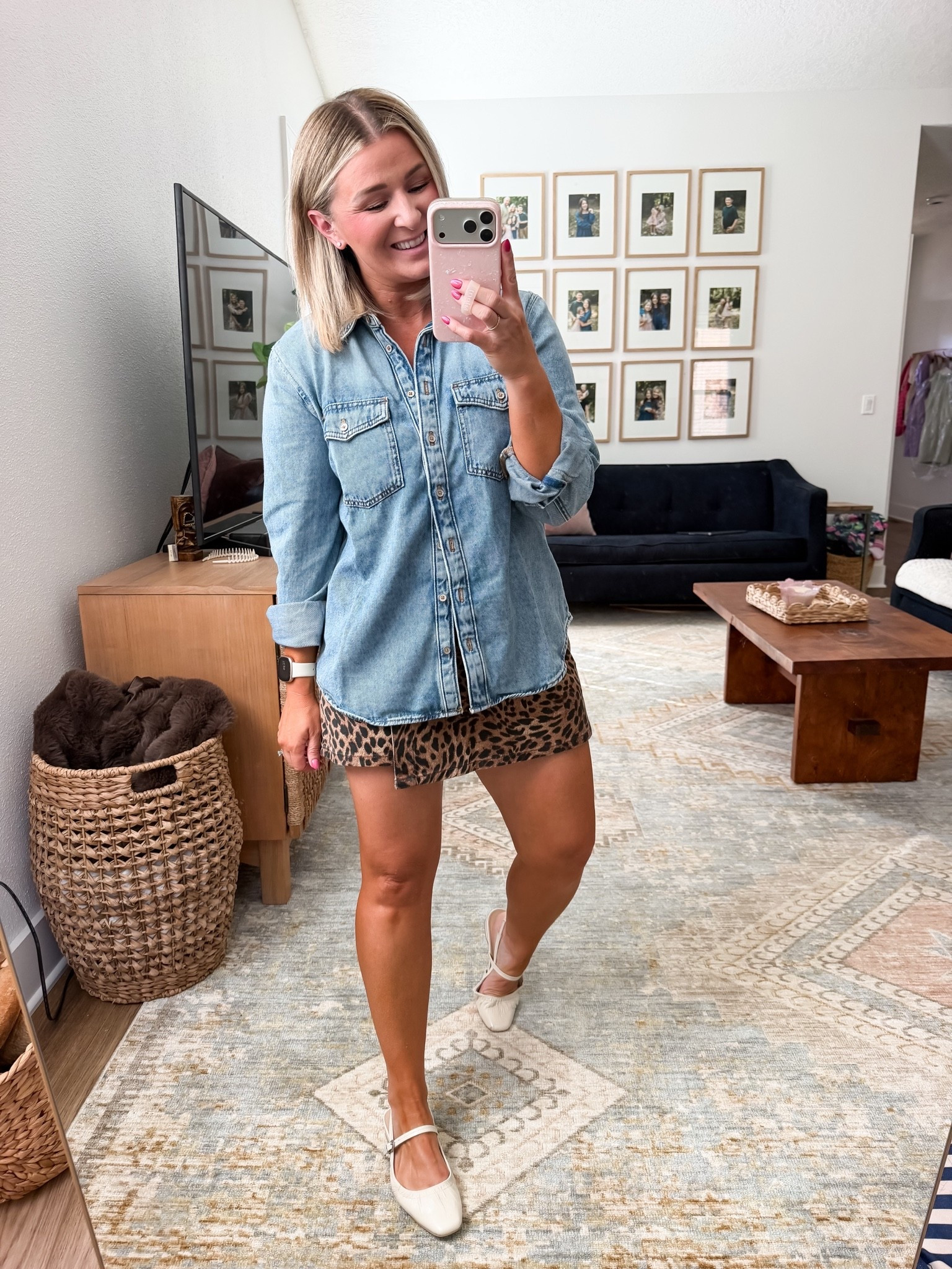 Literally obsessed with today’s casual mom ‘fit 

Small petite denim button down 
Size 4 skort. It runs generous IMO

#LTKSaleAlert #LTKPetite #LTKootd
