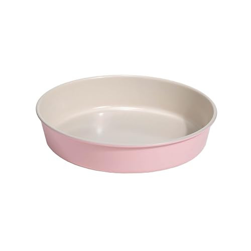 Paris Hilton Nonstick Carbon Steel Bakeware Collection, 9-Inch Round Cake Pan, Dishwasher Safe, Made without PFOA and PFAS, Pink Cream Two-Tone | Amazon (US)