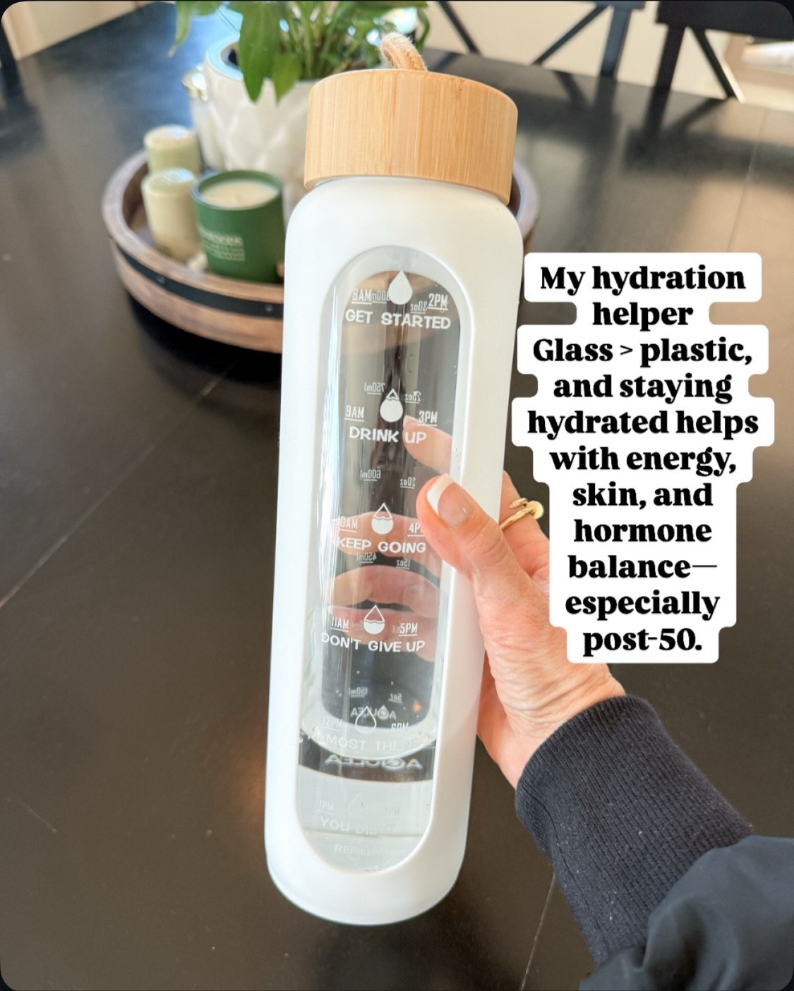 On Amazon Prime Day Deal  Hydration helper, glass is better than plastic. Keeps track of water intake, energy boost, and skin health. Perfect for over 50s.

#LTKOver40 #LTKActive #LTKSaleAlert