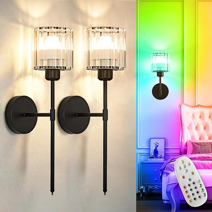 Depuley Wall Sconces Battery Operated: Set of 2 Wireless Crystal Wall Lights with Remote for Bedr... | Amazon (US)