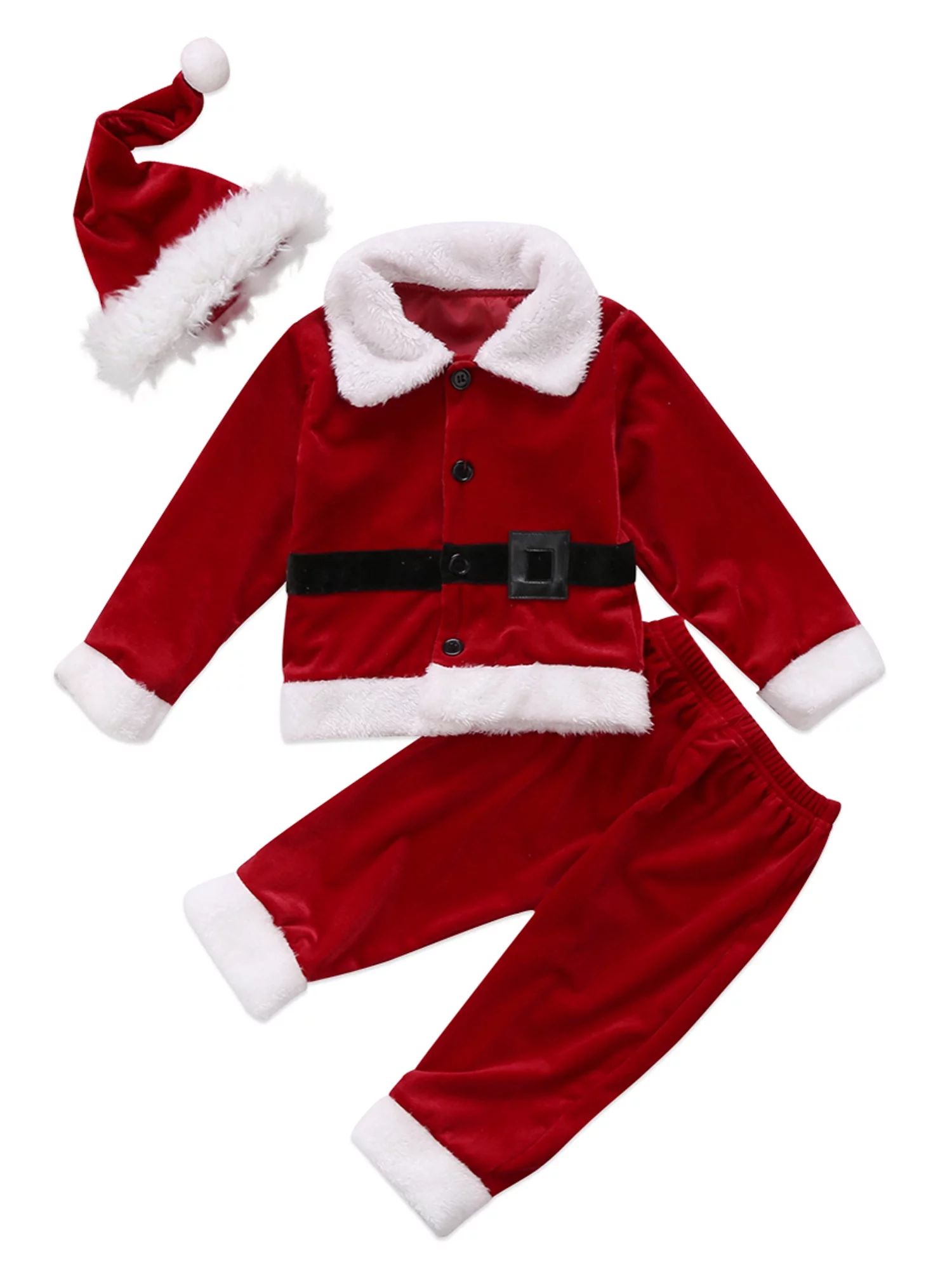 Aunavey Toddler Baby Boys Girls Christmas Outfit Coat Pants Hat 3PCS Santa Claus Xmas Clothes | Walmart (US)