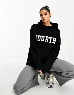 4th & Reckless oversized slogan lounge knitted hoodie in black | ASOS (Global)