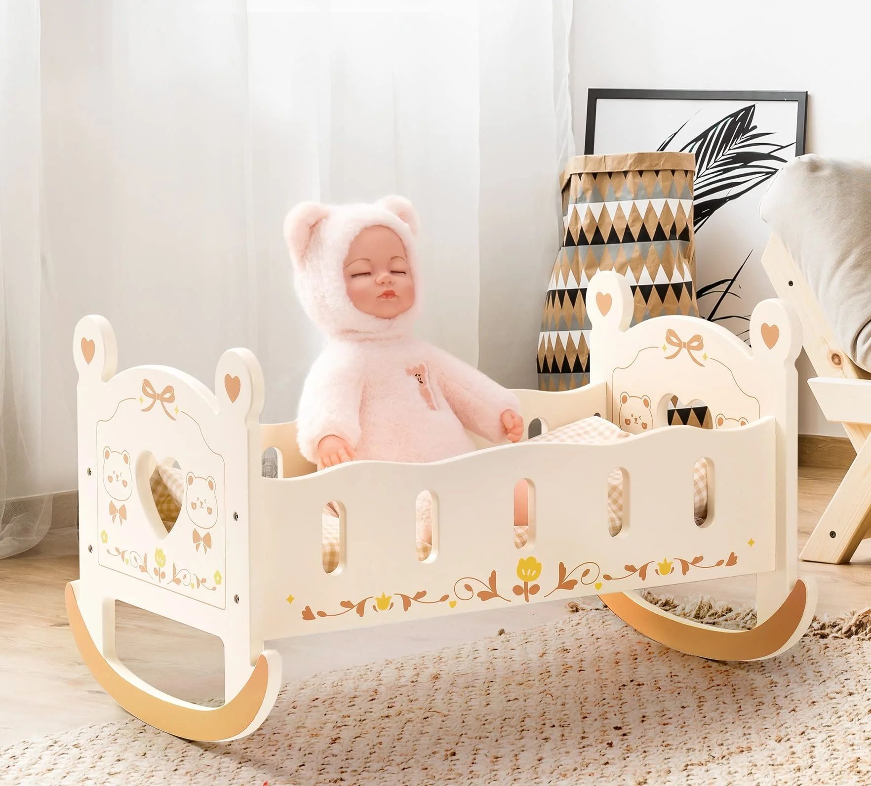 Robud Doll Crib,Wooden Baby Doll Cradle,Doll Bed,Doll Furniture Accessories,Doll Rocking Cradle w... | Walmart (US)