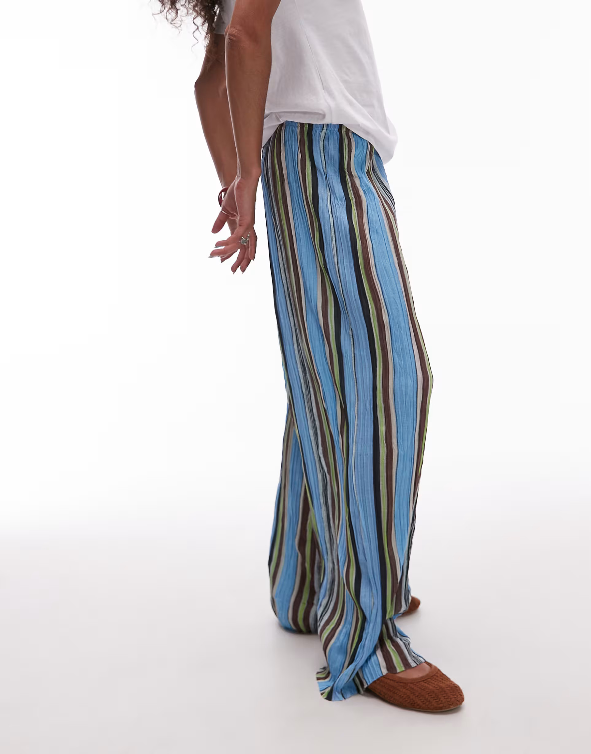 Topshop striped crinkle wide leg pants in multi | ASOS | ASOS (Global)