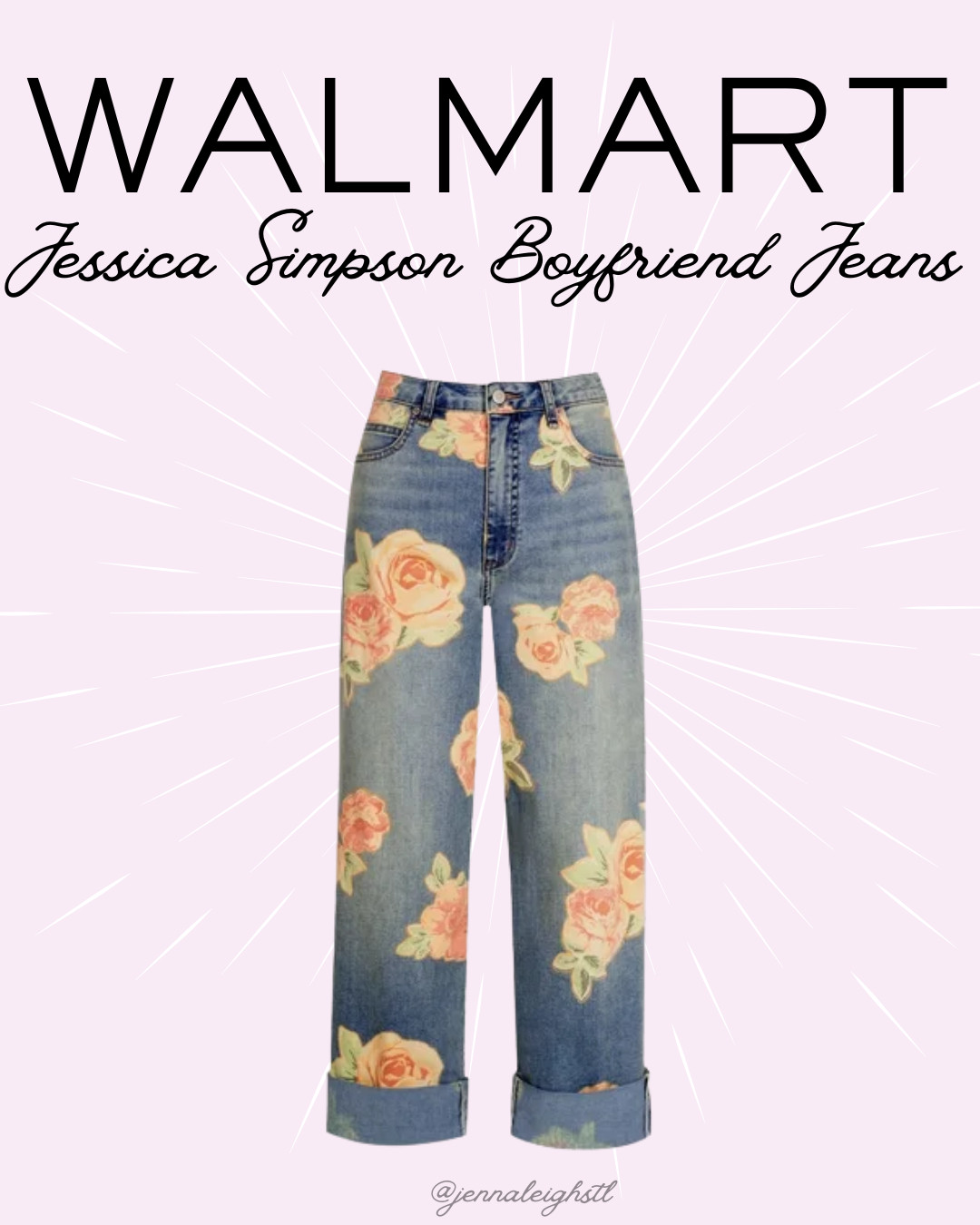 Ok but how fun are these Jessica Simpson Zinnia wide leg boyfriend jeans from Walmart. The floral print on these make such a statement and instantly dress up a simple outfit. 

 #LTKootd #LTKMidsize