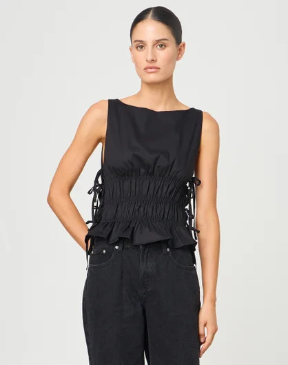 Poplin Tie Side Shirred Blouse | Glassons (Australia)