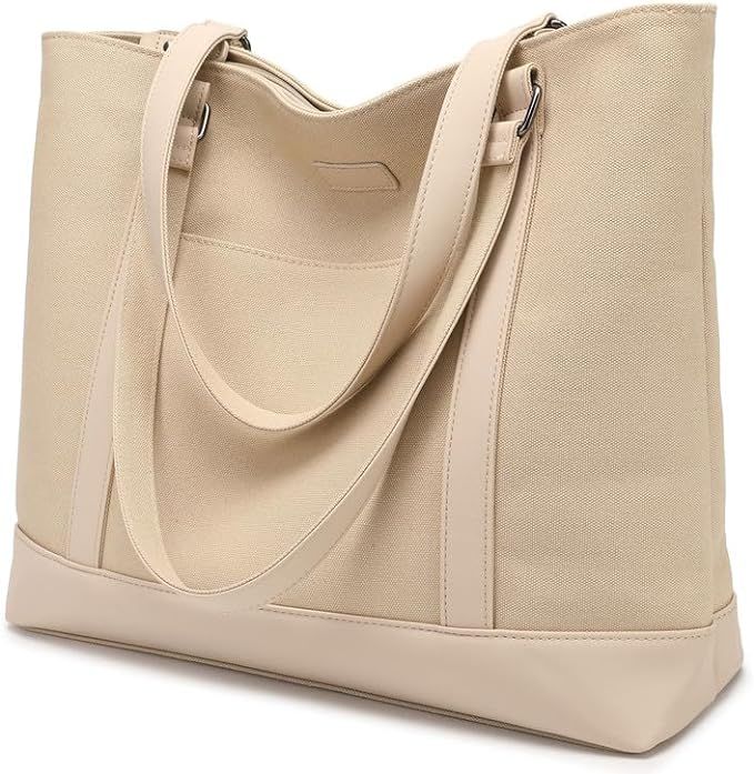 Large Tote Bags for Women 15.6 Inch Laptop Bag Lightweight Canvas Professional Work Briefcase | Amazon (US)