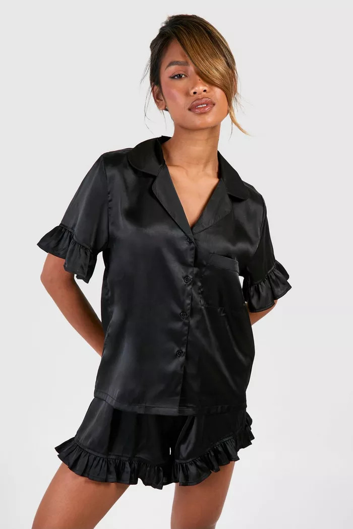 Ruffle Detail Short Pajama Set | boohoo (US & Canada)