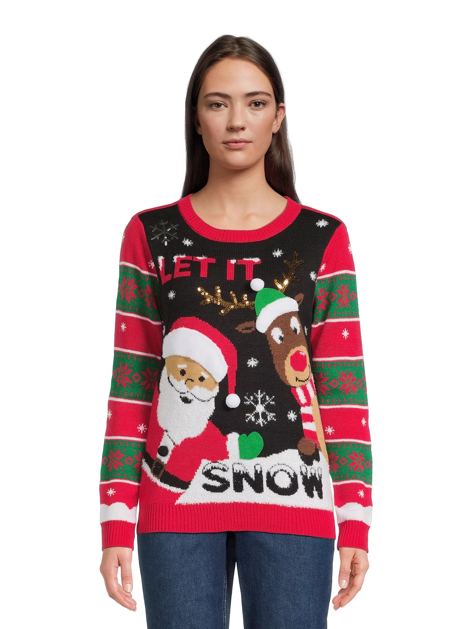 No Boundaries Juniors Christmas Sweater, Midweight, Sizes XS-XXXL - Walmart.com | Walmart (US)