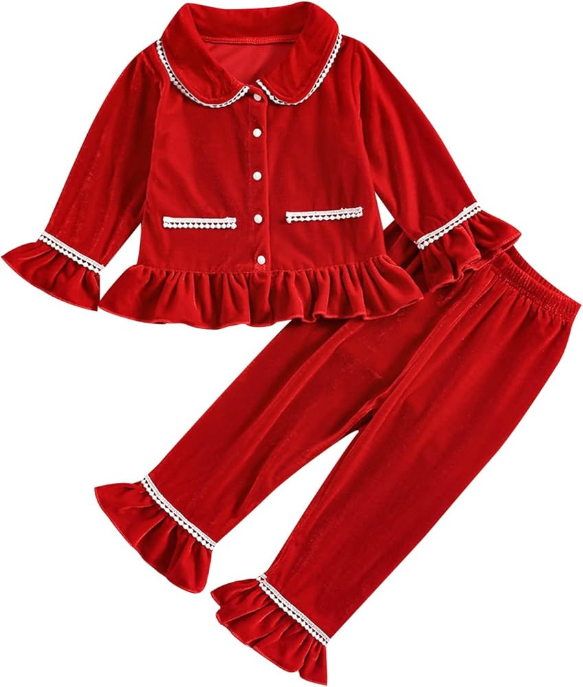 Christmas Pajamas For Kids Toddler Girl Pjs Long Sleeve Button Down Infant Baby Matching Pjs Loun... | Amazon (US)
