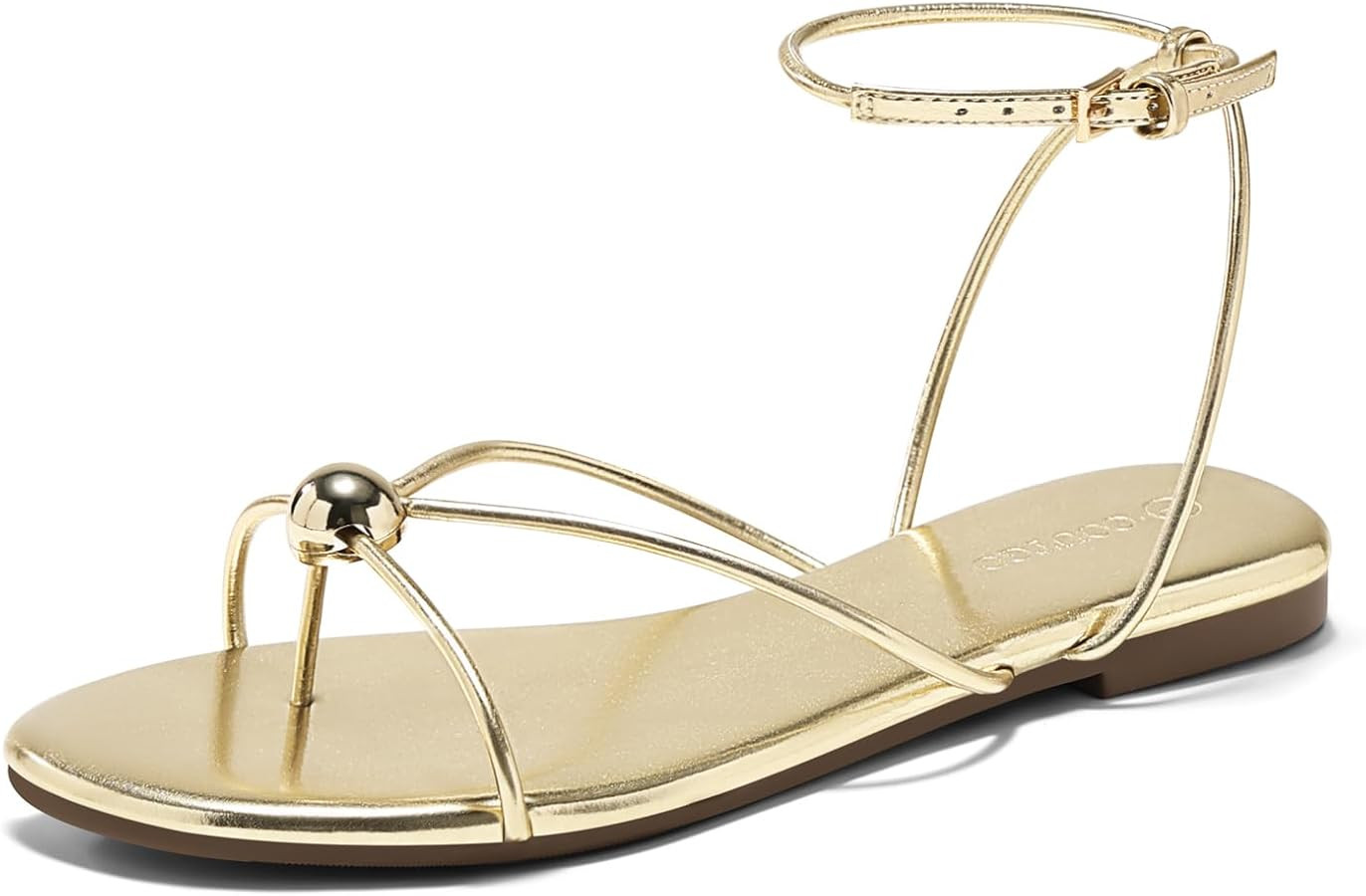Coutgo Womens Strappy Flat Sandals Open Toe Flip Flops Sandals Ankle Strap Summer Beach Shoes | Amazon (US)
