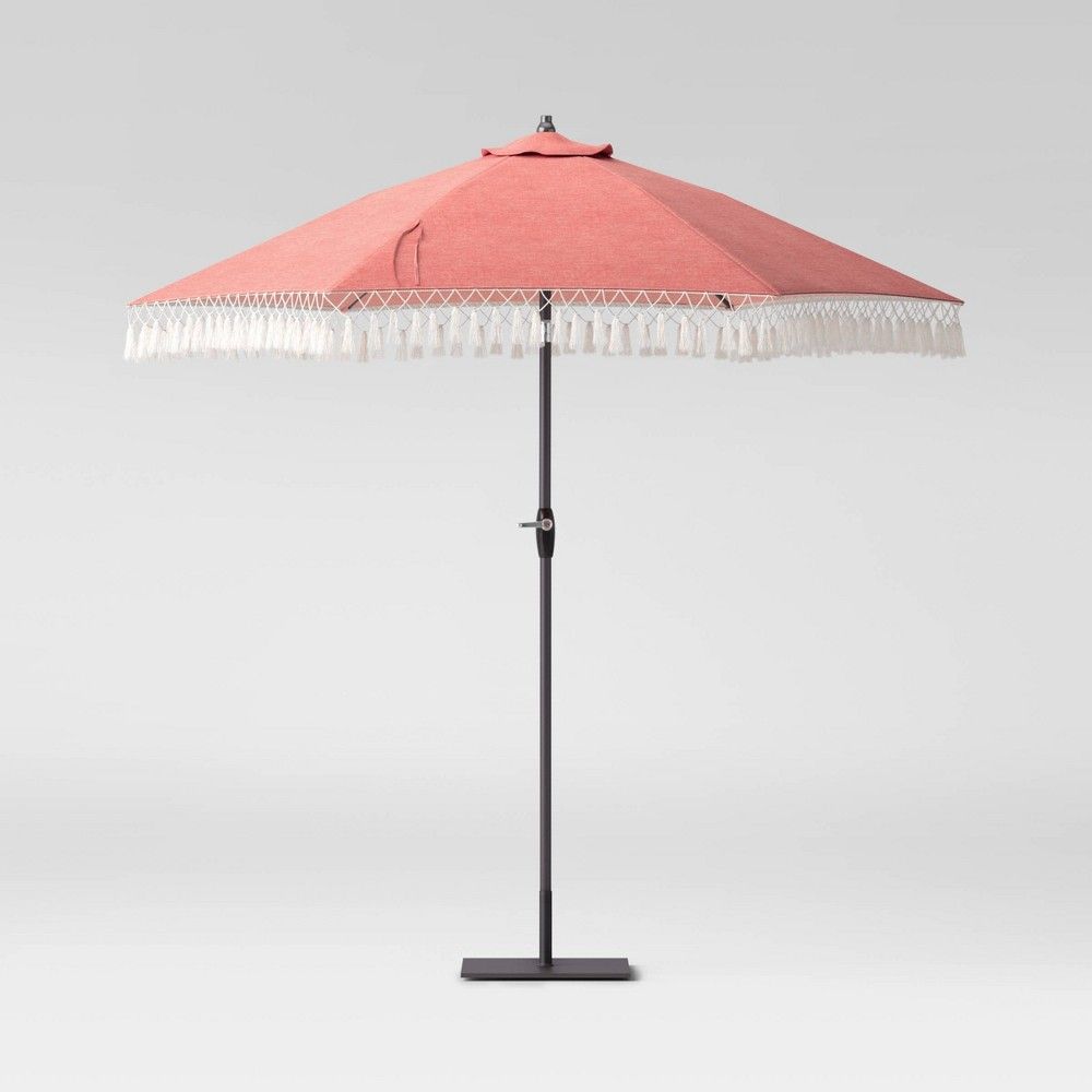 9' Round Fringe Patio Umbrella DuraSeason Fabric Melon - Opalhouse | Target