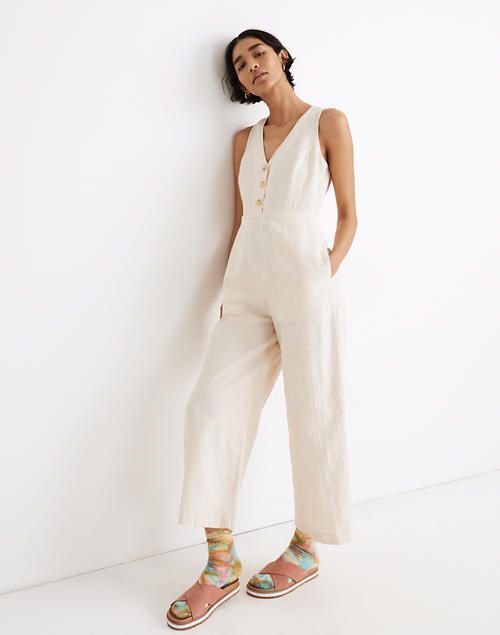 Linen-Blend Sleeveless Button-Front Jumpsuit | Madewell