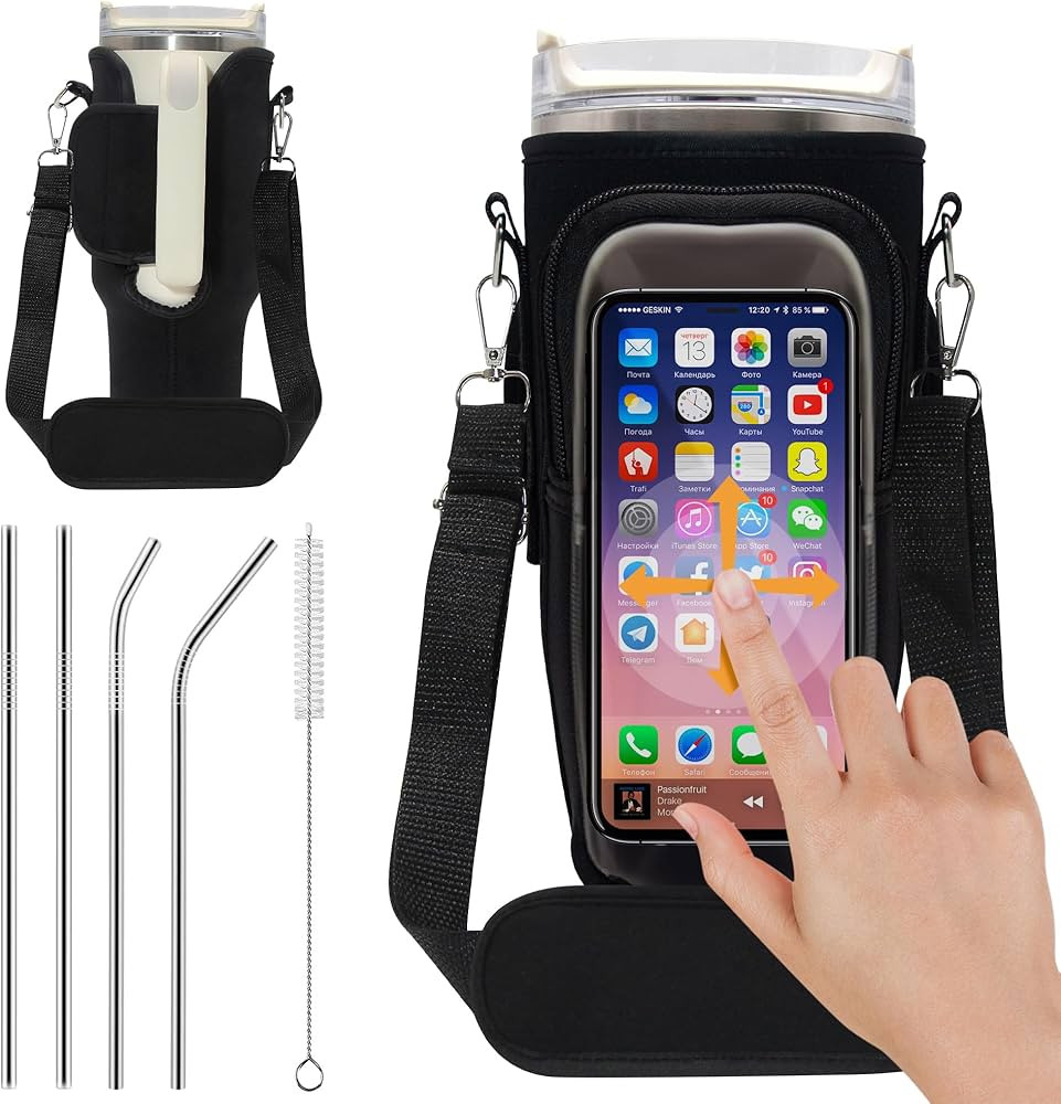 Water Bottle Holder Pouch with Strap for Stanley Quencher H2.0 and Adventure 40 oz Tumbler, Water... | Amazon (US)