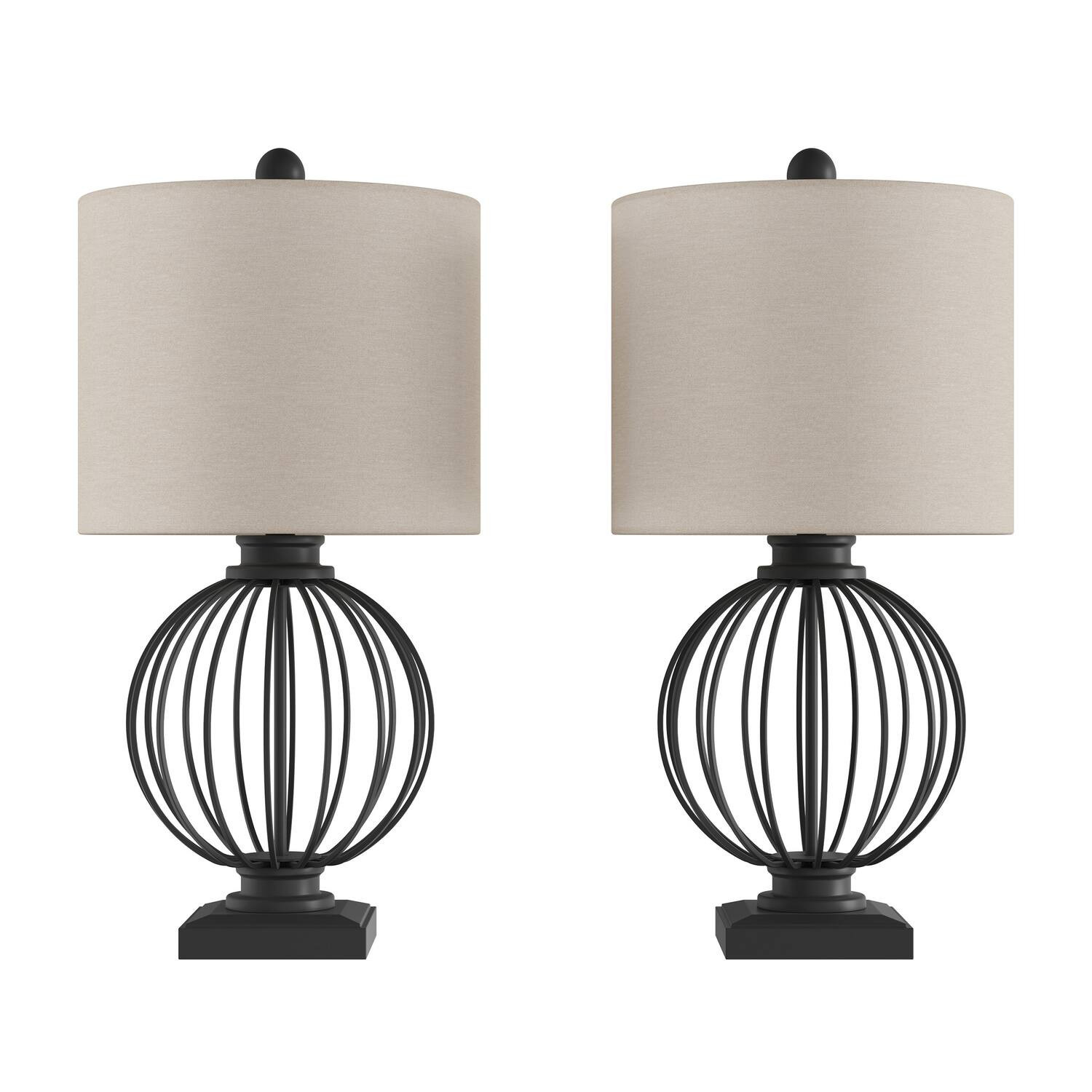 Lavish Home - Set of 2 Modern Table Lamps - Matte Black and Natural Linen | Best Buy U.S.