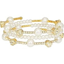 Chamqueen Adjustable Rhinestone Bracelet Classical Pearl Bracelet Bangle for Women Girls Jewelry | Amazon (US)