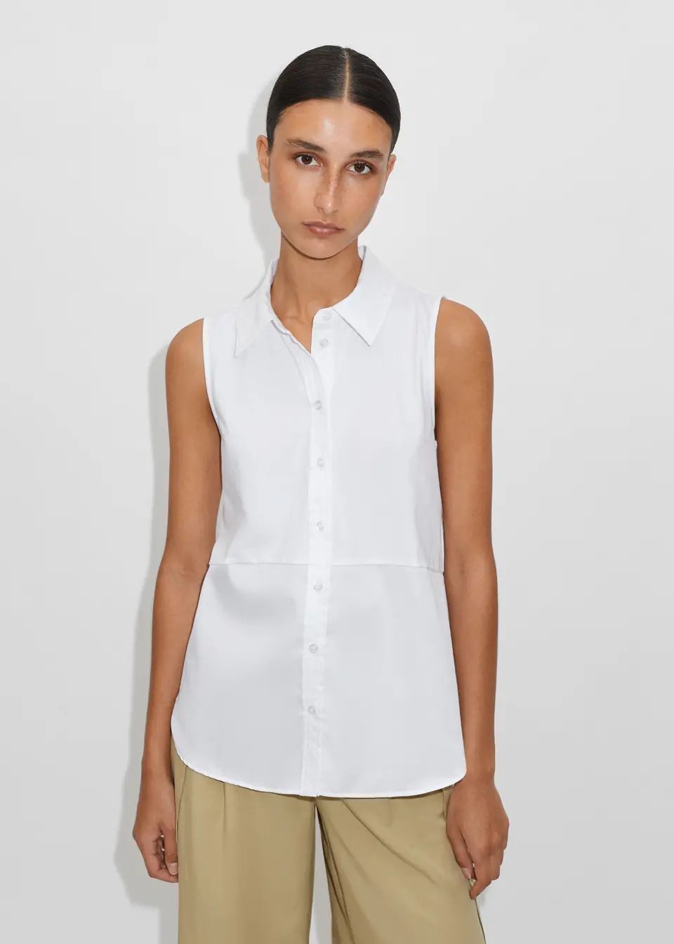 Cotton Sleeveless Mixed-Media Layering Top | ME+EM Global (Excluding US)