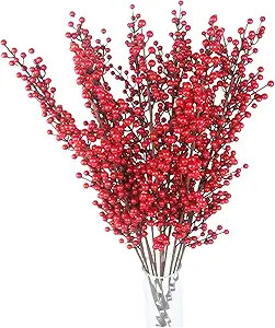 25 Inch Artificial Red Berry Stems Branches,Faux Berries Fake Flower for Christmas Year DIY Flora... | Amazon (US)
