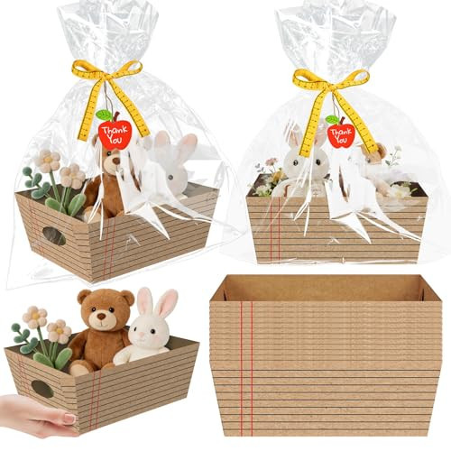 Cinrobiye 12 Pcs Teacher Appreciation Basket for Gifts Bulk DIY Empty to Fill Kit Include Wrap Bags Notebook Line for End of Year Teacher Gifts Back to School Graduation Retirement Favors (Brown) | Amazon (US)