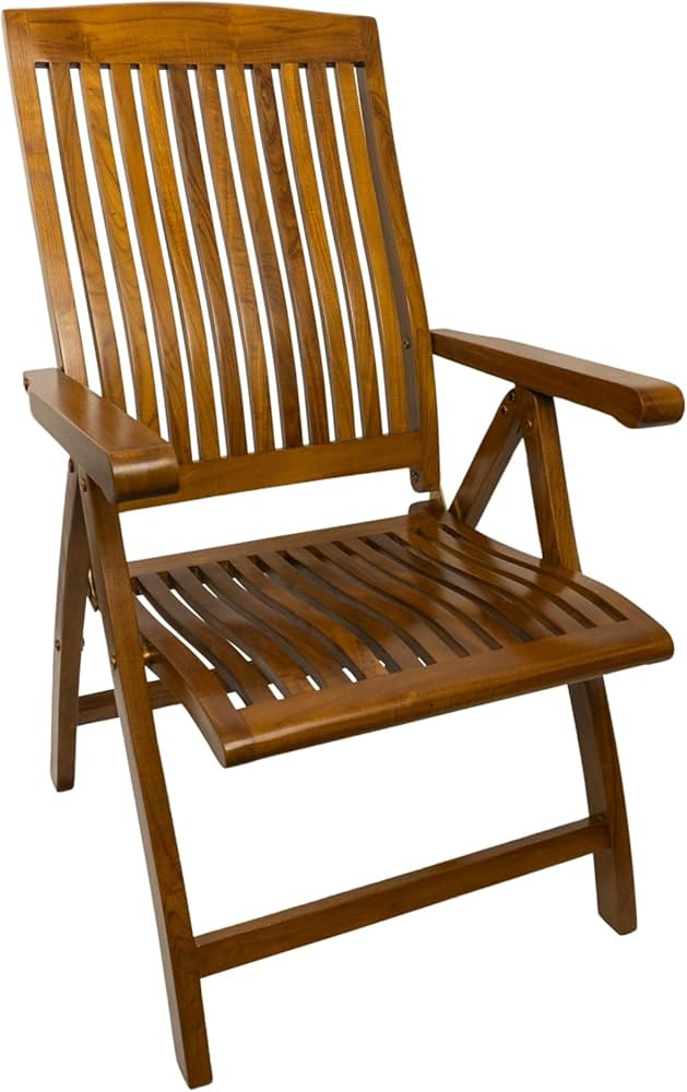 Teak Wood Water-Resistant Folding Captain's Chair - 5 Position Reclinable, Fully Assembled Foldab... | Amazon (US)