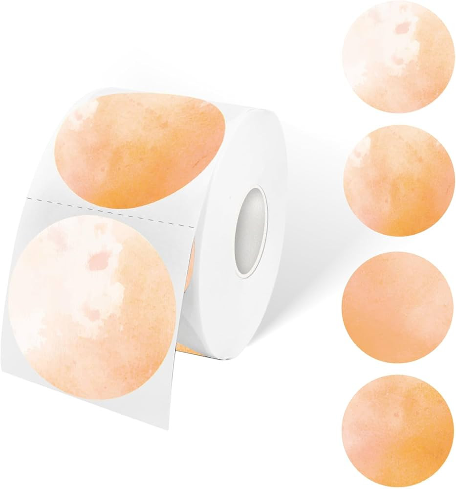 Thermal Labels,2 Inch Orange Watercolor Round Thermal Printer Stickers,Self-Adhesive Round Direct... | Amazon (US)